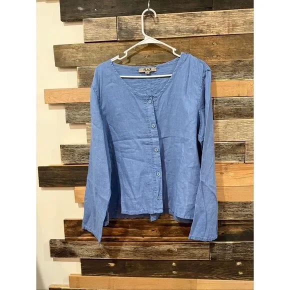 Flax NWOT linen button front blouse top boho lagenlook size Medium - Picture 2 of 7